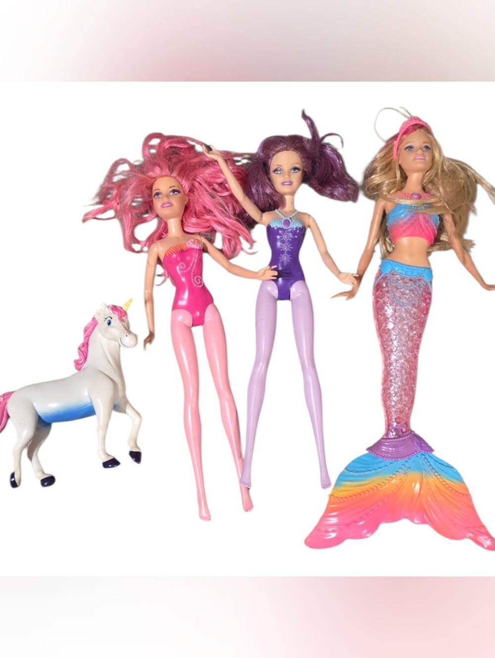 Mermaid & Fairy Doll Playset - Pink, Purple, Blue Horse Cake Topper